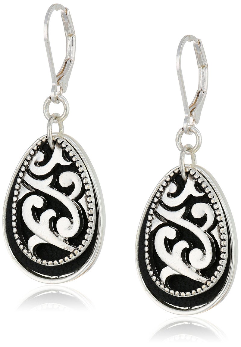 Napier Jet Black and Leather Teardrop Drop Earrings - Image 1